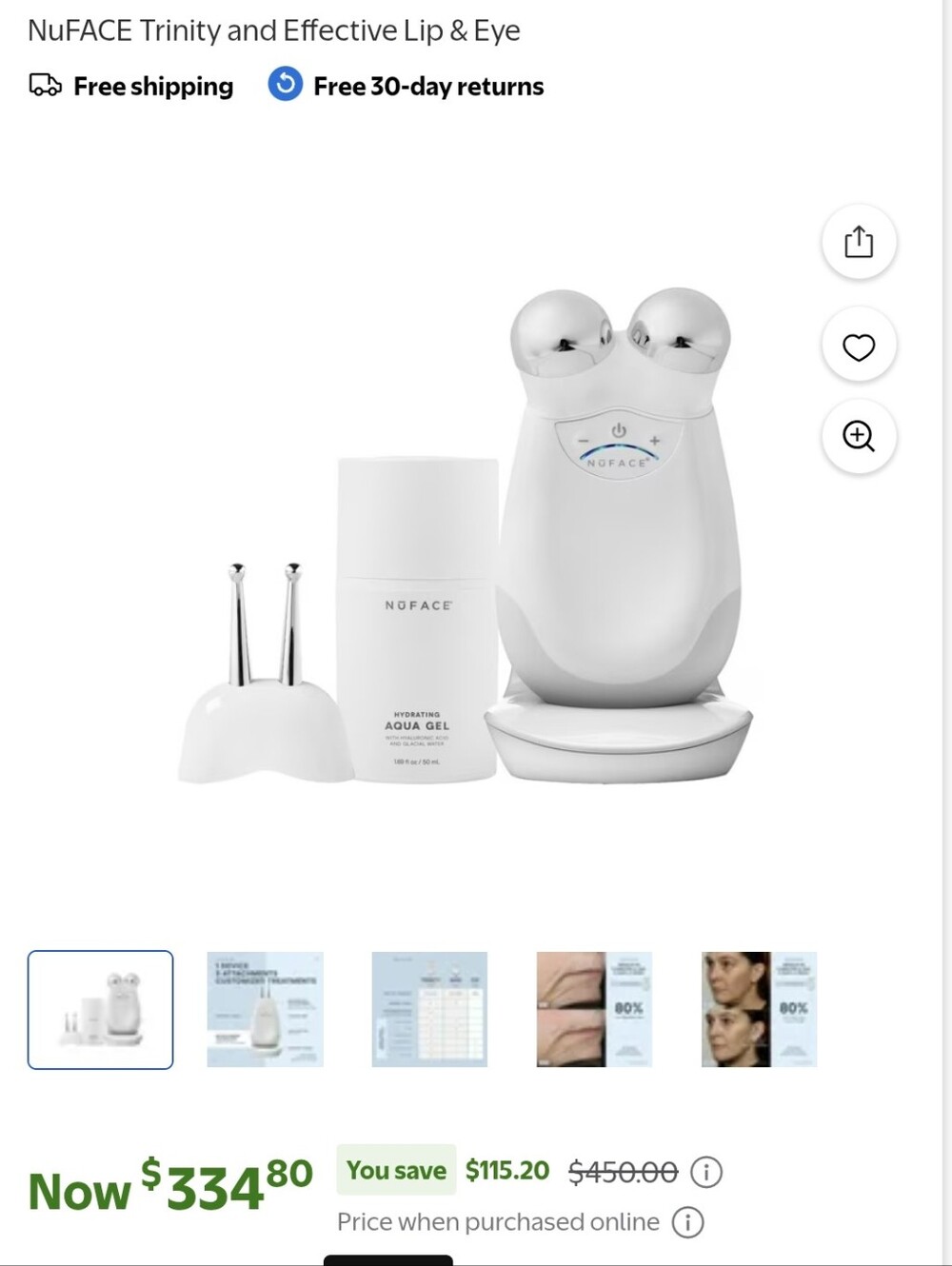 NuFACE Trinity Facial Toning Device + Lip and Eye Attachment Aqua Gel